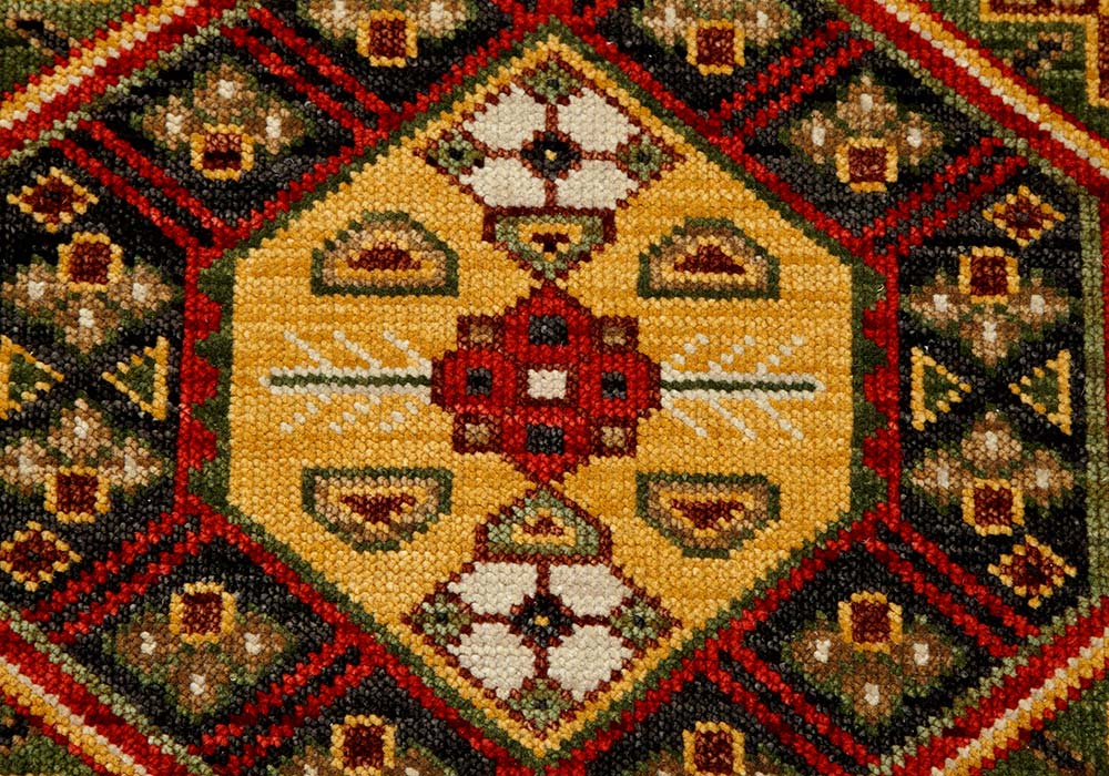 village by artemis red and orange wool hand knotted Rug - CloseUp
