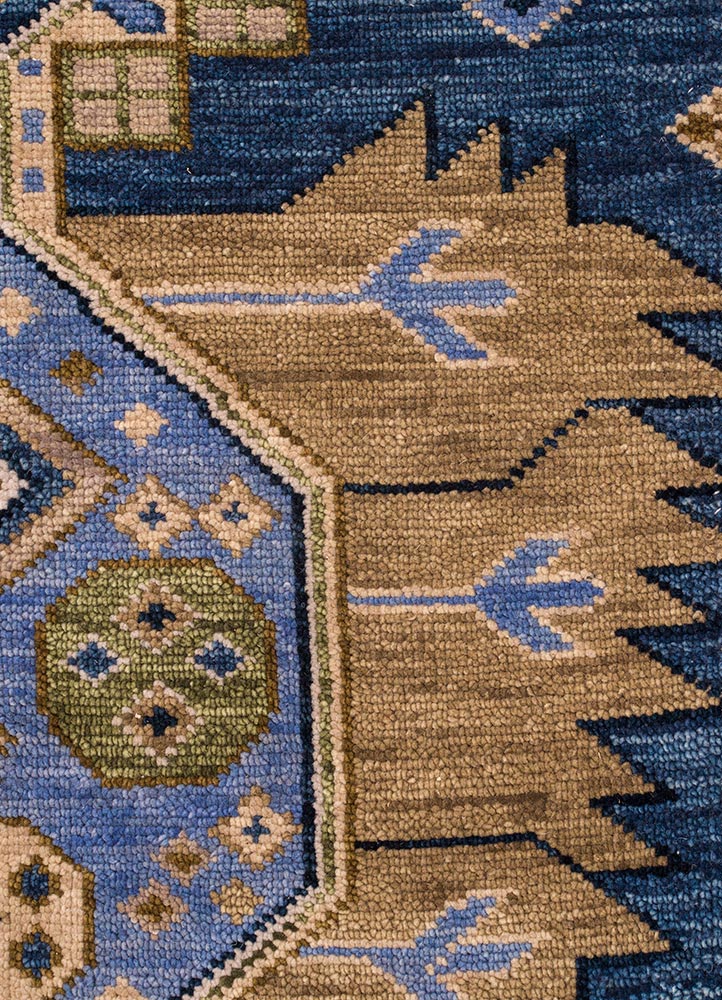 village by artemis blue wool hand knotted Rug - CloseUp