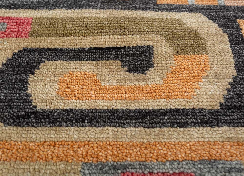 verna red and orange wool hand knotted Rug - CloseUp