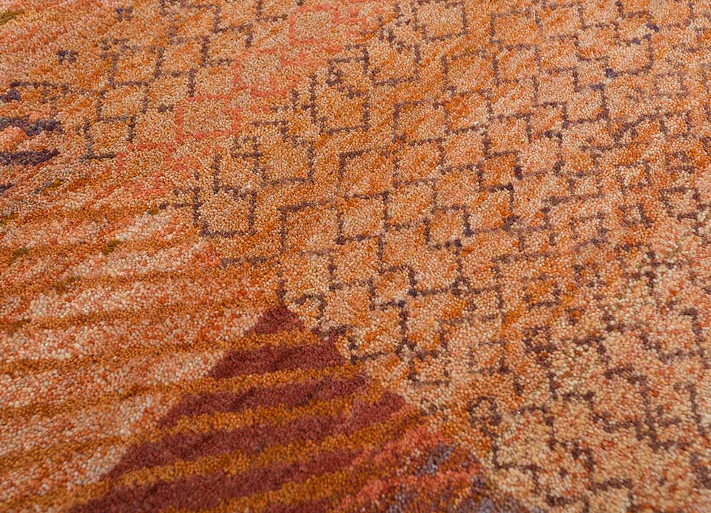 manchaha red and orange wool hand knotted Rug - CloseUp