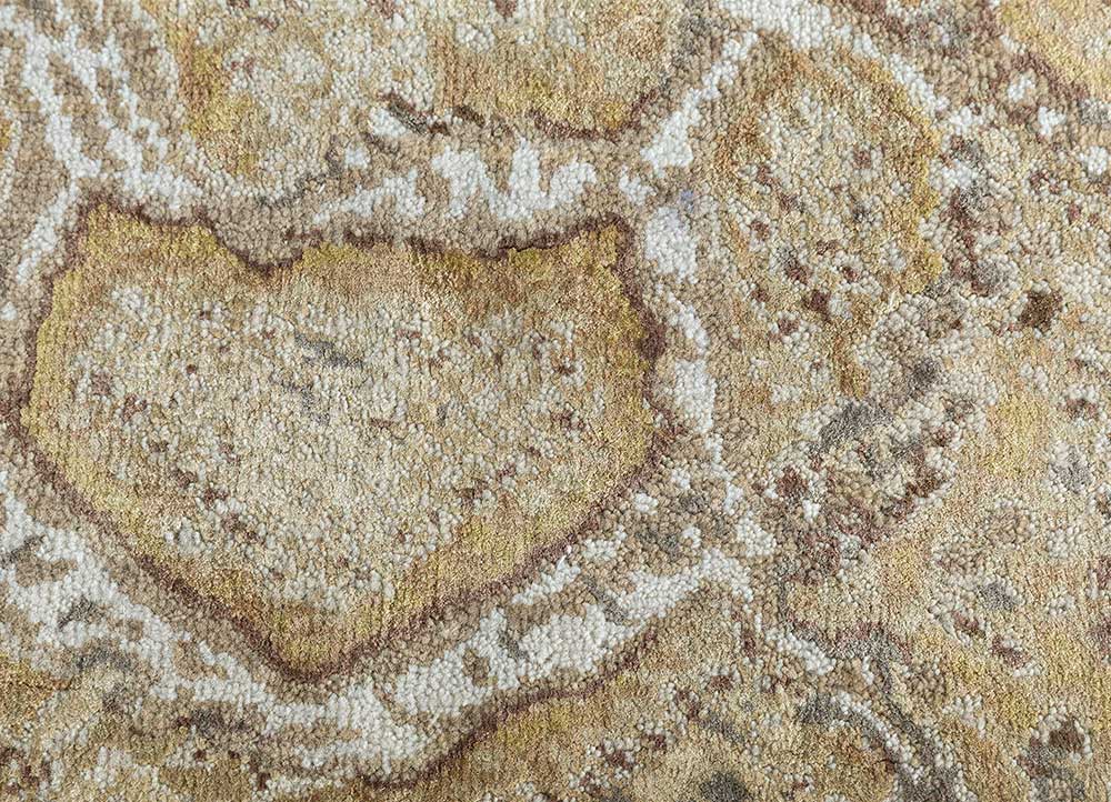 safari beige and brown wool and silk hand knotted Rug - CloseUp