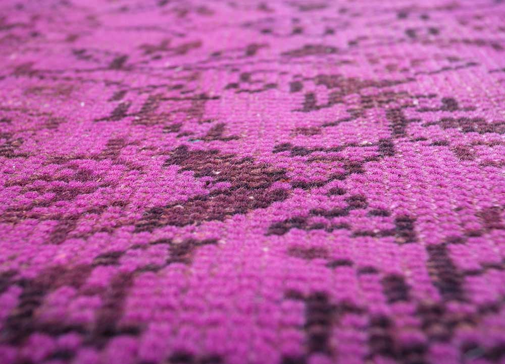 vintage pink and purple wool hand knotted Rug - CloseUp