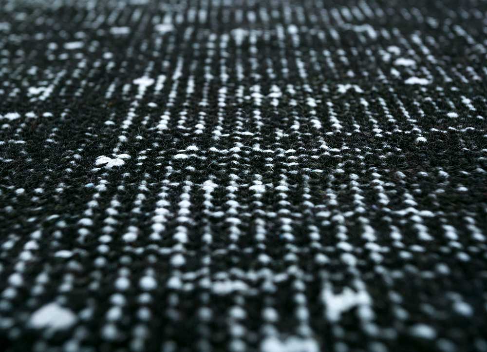vintage grey and black wool hand knotted Rug - CloseUp