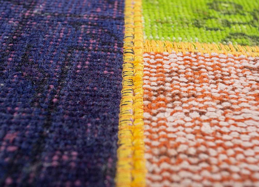 vintage multi wool patchwork Rug - CloseUp