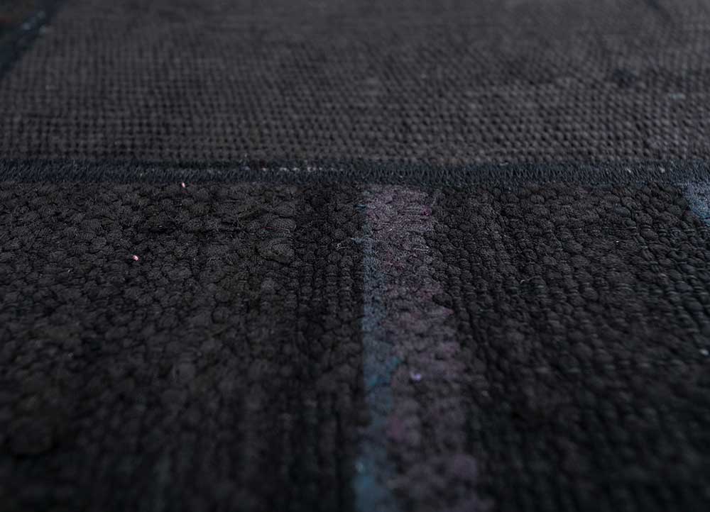 vintage grey and black wool patchwork Rug - CloseUp