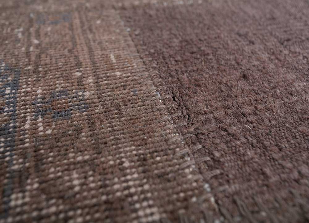 vintage beige and brown wool patchwork Rug - CloseUp