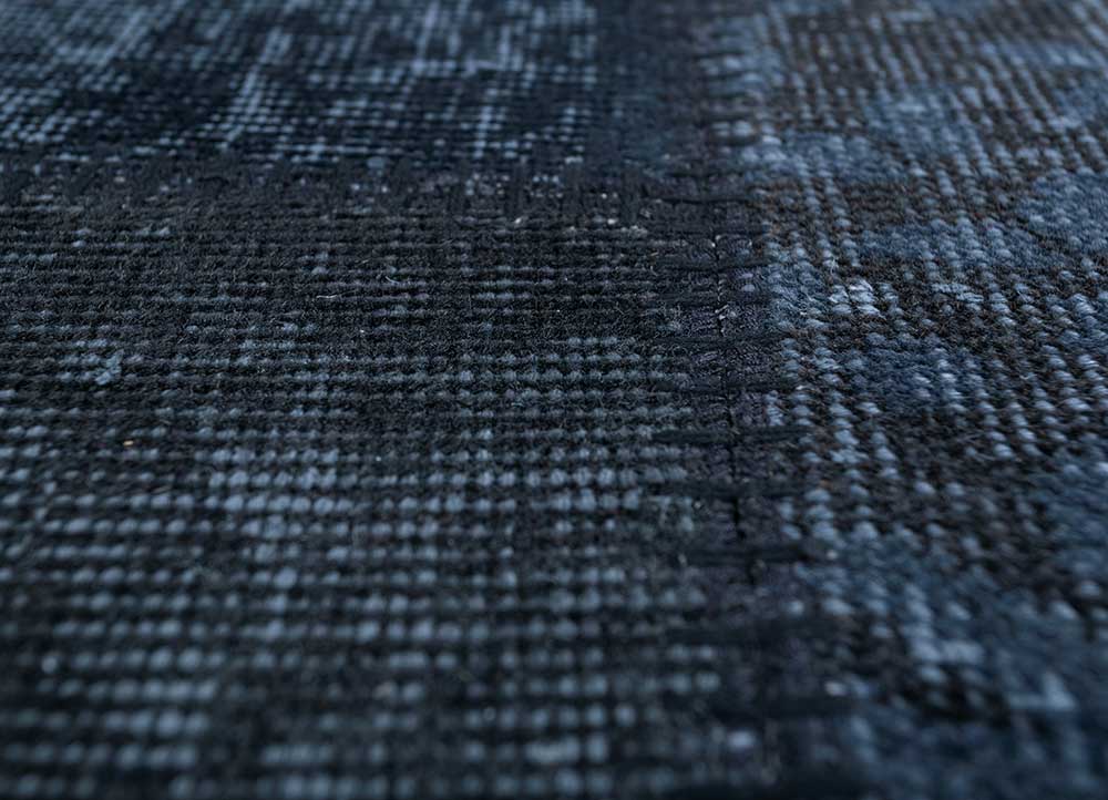 vintage grey and black wool patchwork Rug - CloseUp