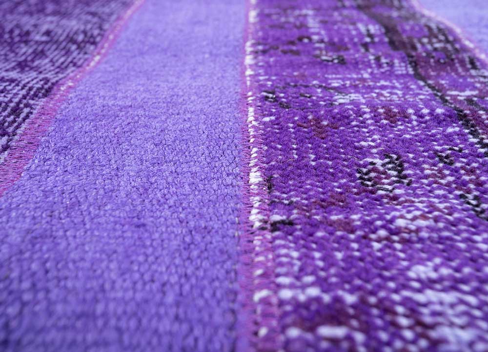 provenance pink and purple wool patchwork Rug - CloseUp