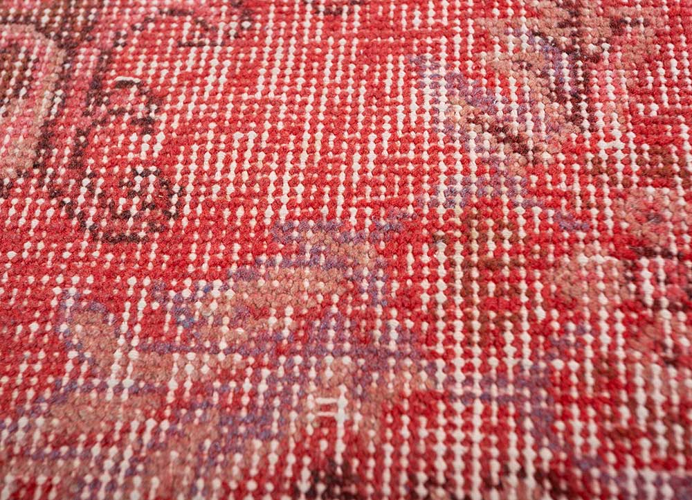provenance red and orange wool patchwork Rug - CloseUp