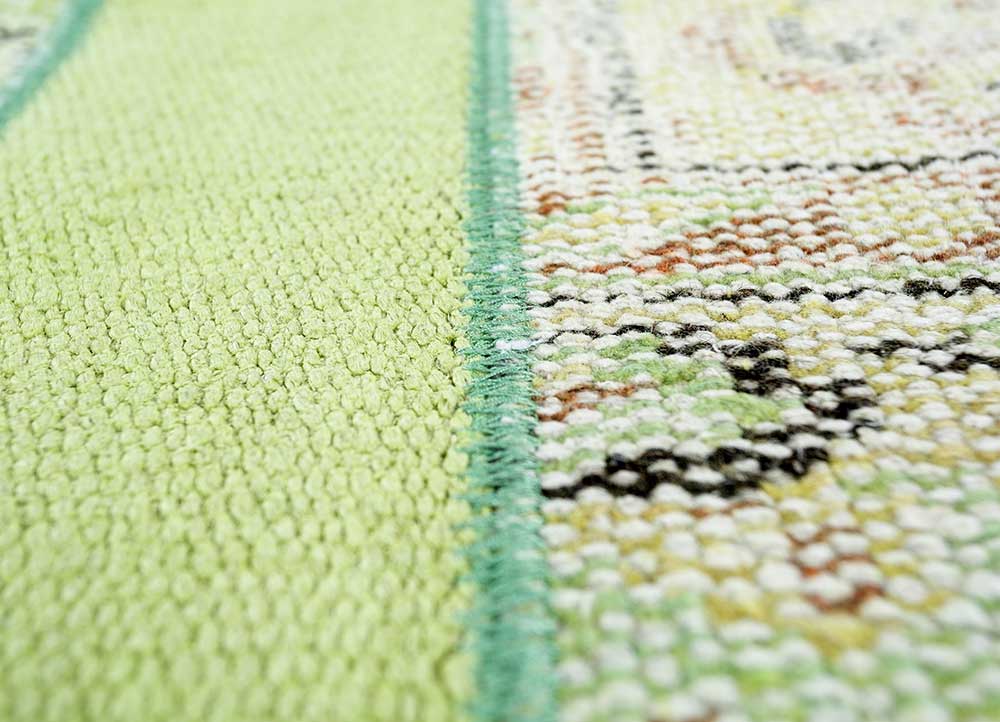 provenance green wool patchwork Rug - CloseUp