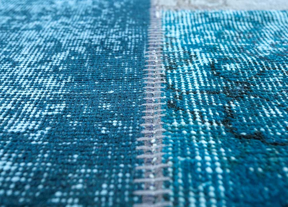 provenance blue wool patchwork Rug - CloseUp