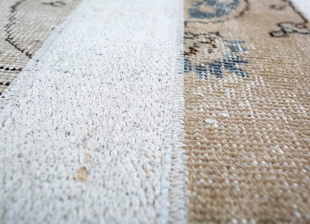 provenance beige and brown wool patchwork Rug - CloseUp