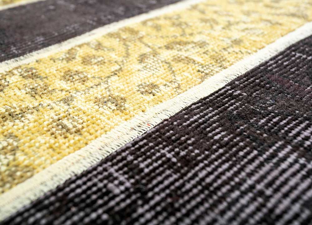 vintage gold wool patchwork Rug - CloseUp