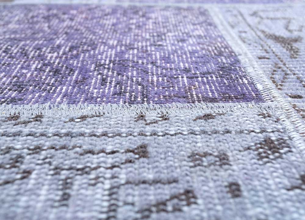 provenance pink and purple wool patchwork Rug - CloseUp