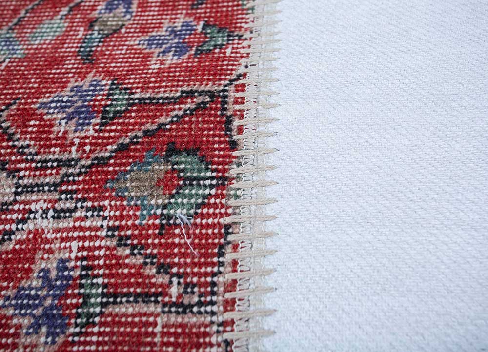 vintage ivory wool patchwork Rug - CloseUp
