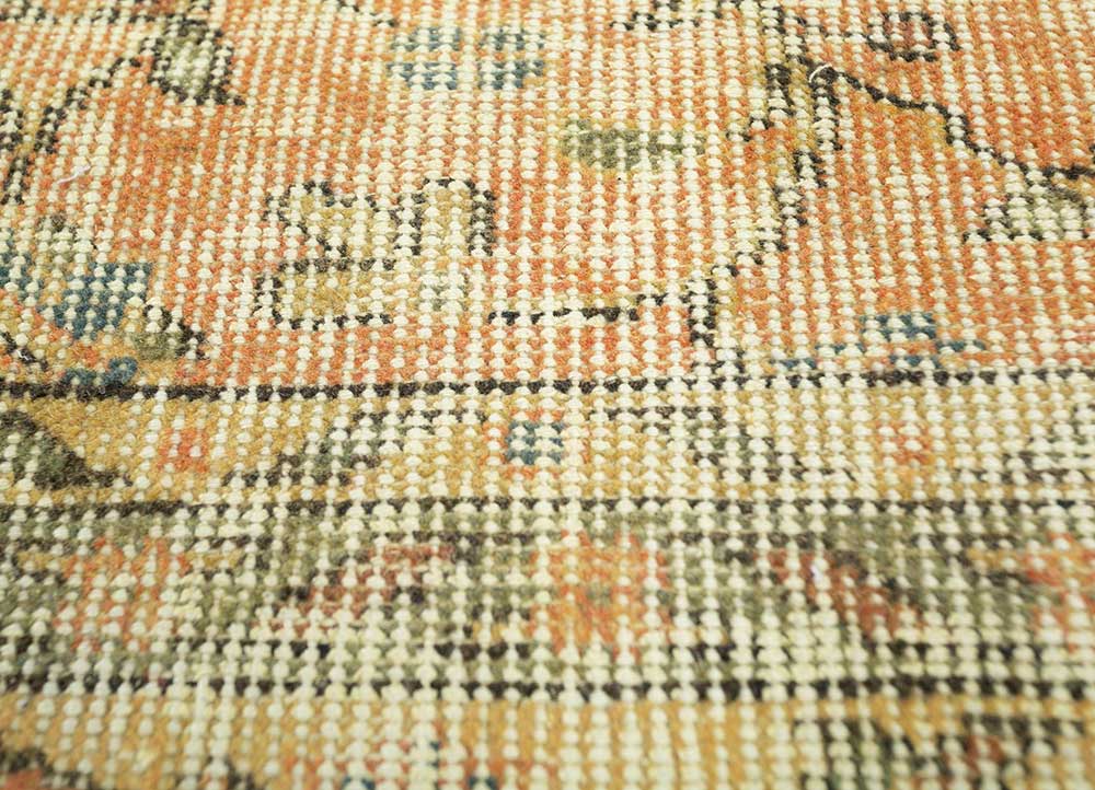 vintage red and orange wool patchwork Rug - CloseUp