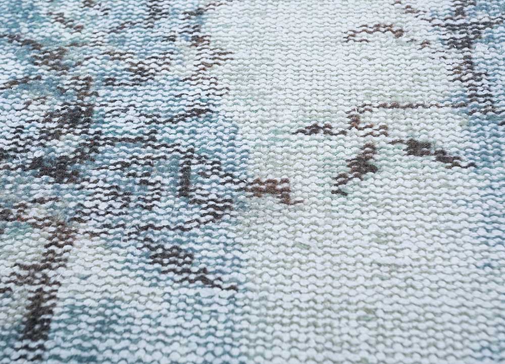 vintage blue wool patchwork Rug - CloseUp