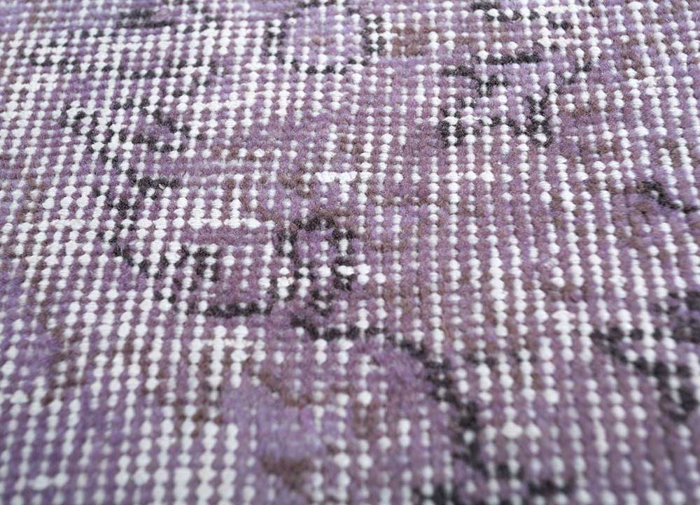 vintage pink and purple wool patchwork Rug - CloseUp