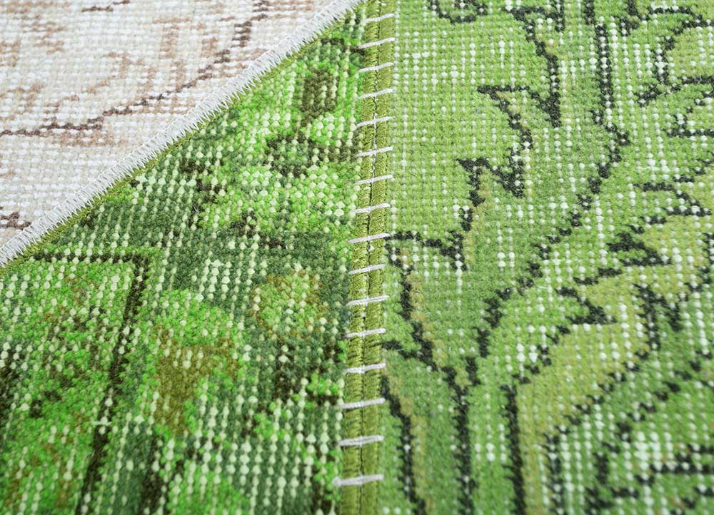 provenance green wool patchwork Rug - CloseUp