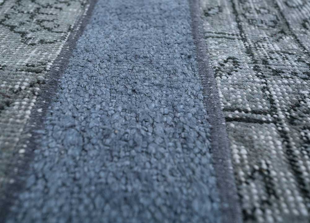 vintage blue wool patchwork Rug - CloseUp