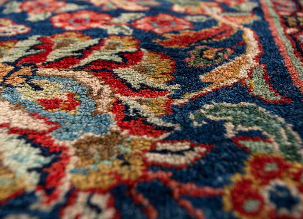 aalam red and orange wool hand knotted Rug - CloseUp