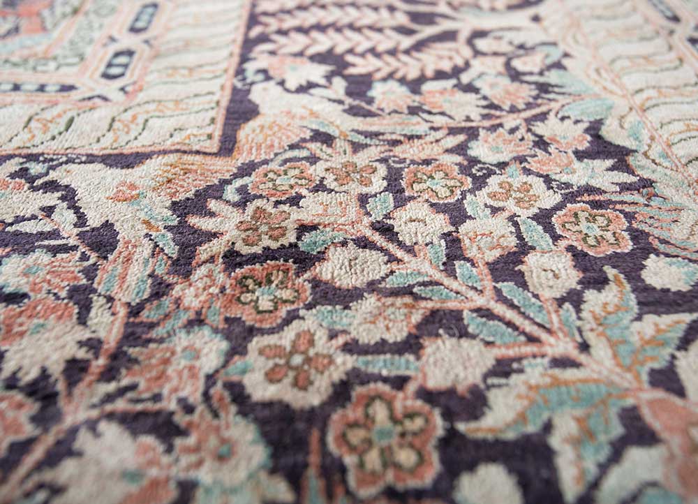 aalam beige and brown silk hand knotted Rug - CloseUp