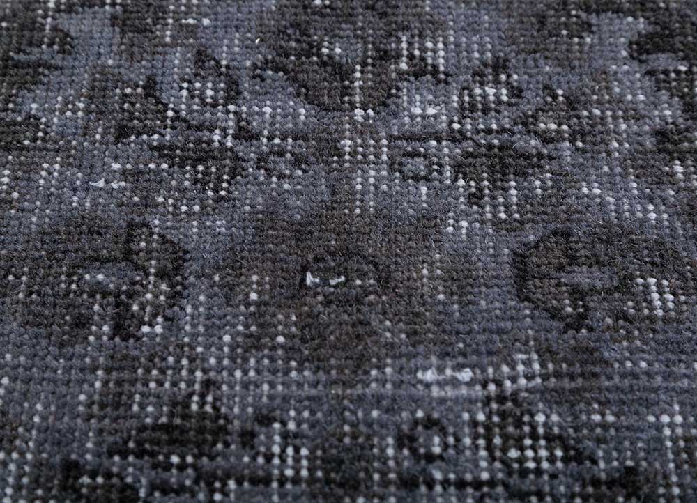 vintage grey and black wool hand knotted Rug - CloseUp