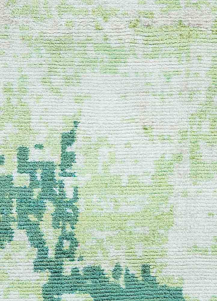 acar green viscose hand loom Rug - CloseUp