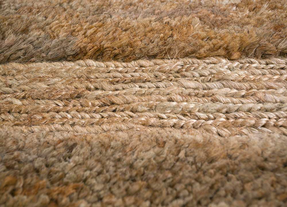 abrash beige and brown jute and hemp hand knotted Rug - CloseUp