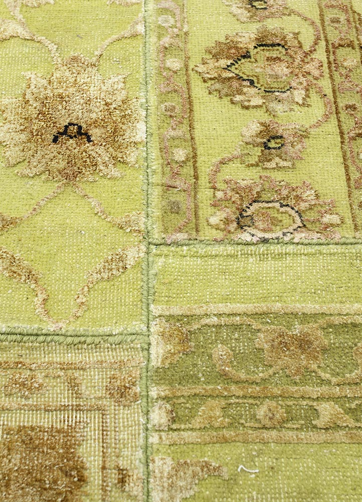 lacuna green wool and silk patchwork Rug - CloseUp