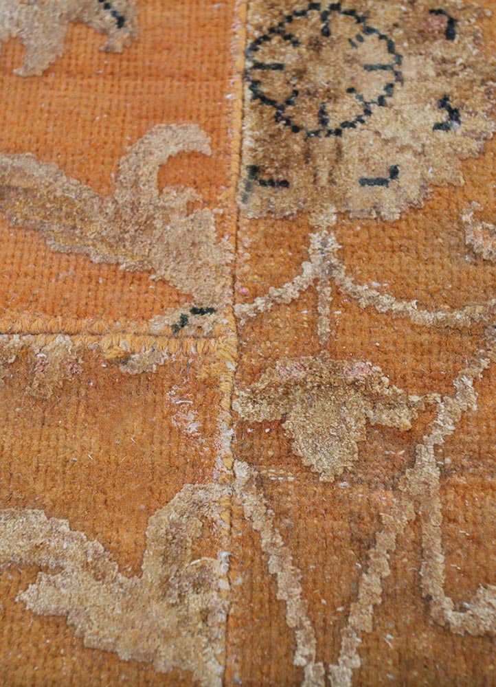 lacuna red and orange wool and silk patchwork Rug - CloseUp