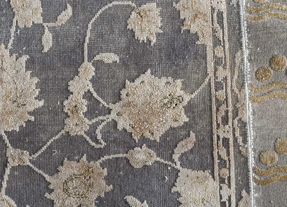 lacuna grey and black wool and silk patchwork Rug - CloseUp