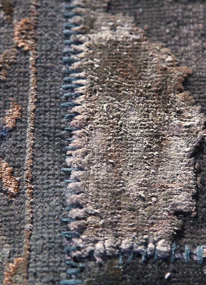 lacuna blue wool and silk patchwork Rug - CloseUp