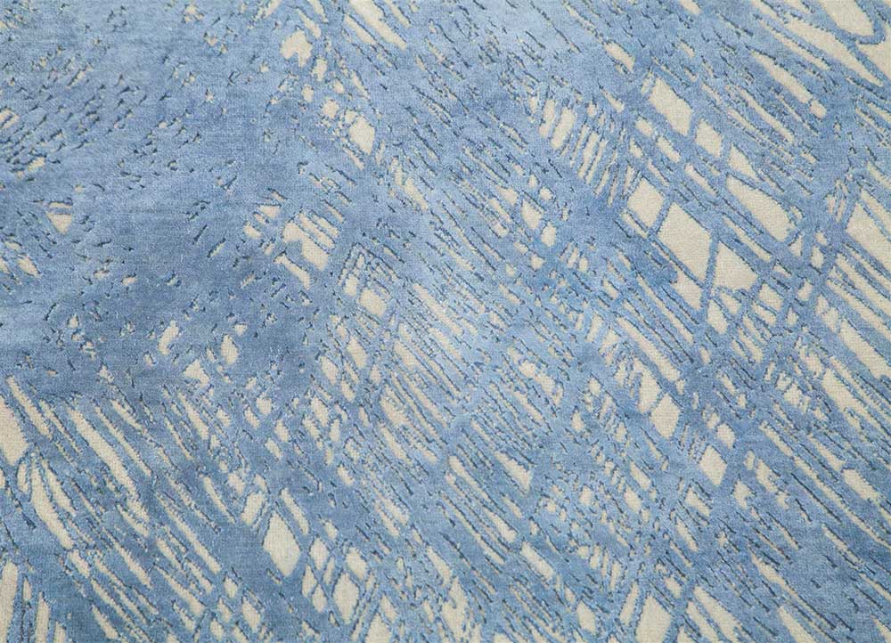 free verse by kavi blue wool and silk hand knotted Rug - CloseUp