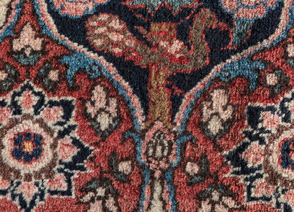 antique pink and purple wool hand knotted Rug - CloseUp
