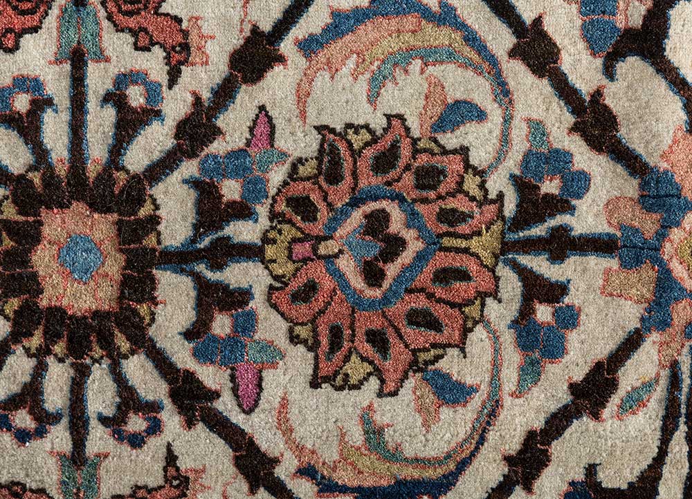 antique pink and purple wool hand knotted Rug - CloseUp