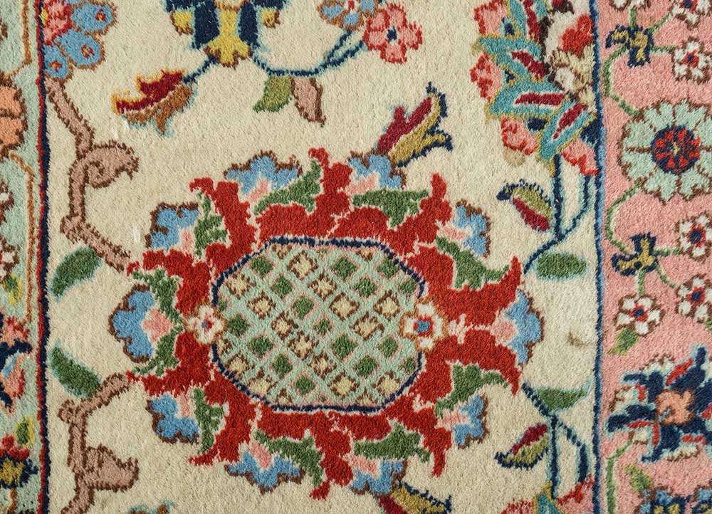 antique green wool hand knotted Rug - CloseUp