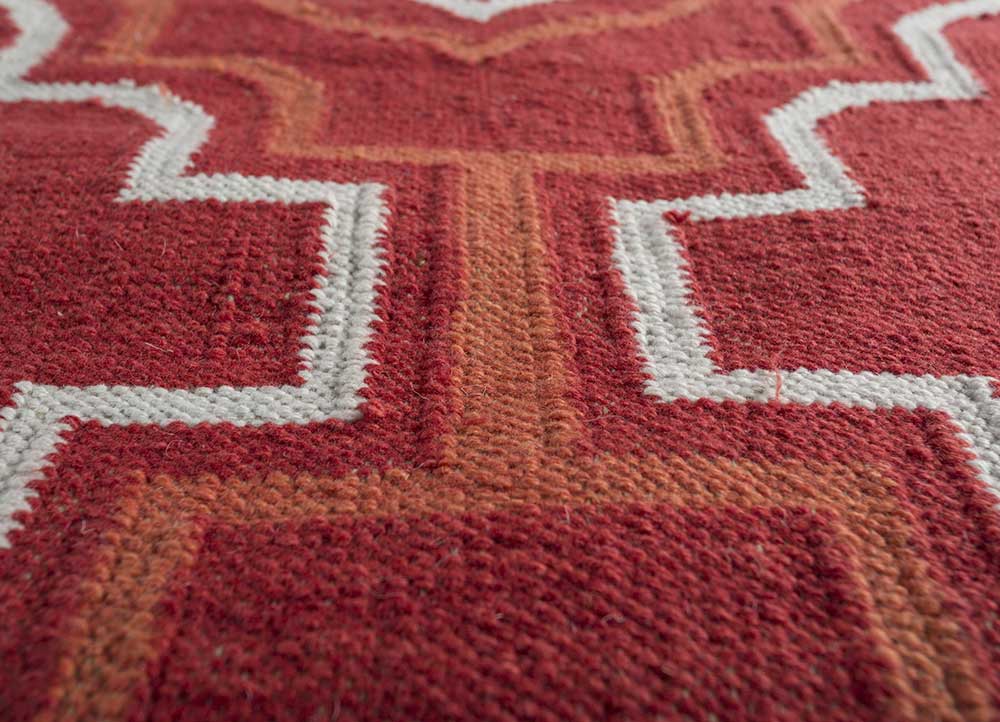 indusbar red and orange wool flat weaves Rug - CloseUp