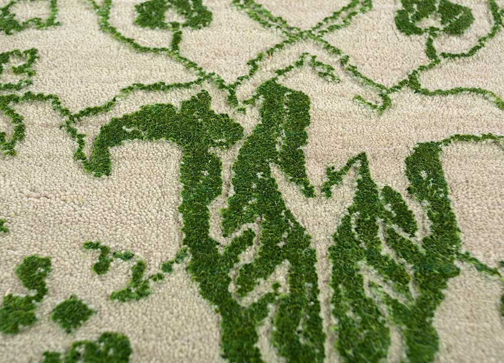 cyanna green wool and silk hand knotted Rug - CloseUp
