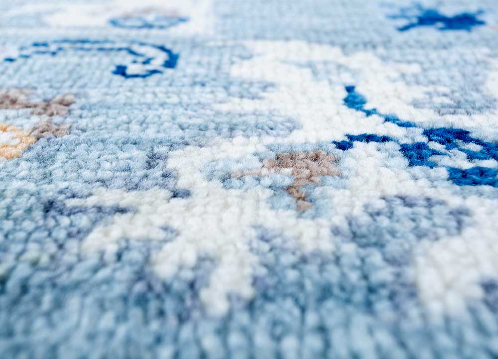 laica blue wool hand knotted Rug - CloseUp