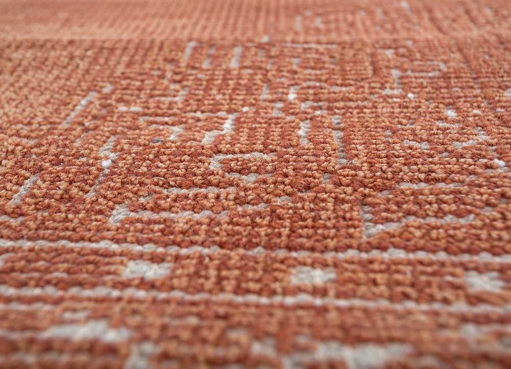 akida red and orange wool hand knotted Rug - CloseUp