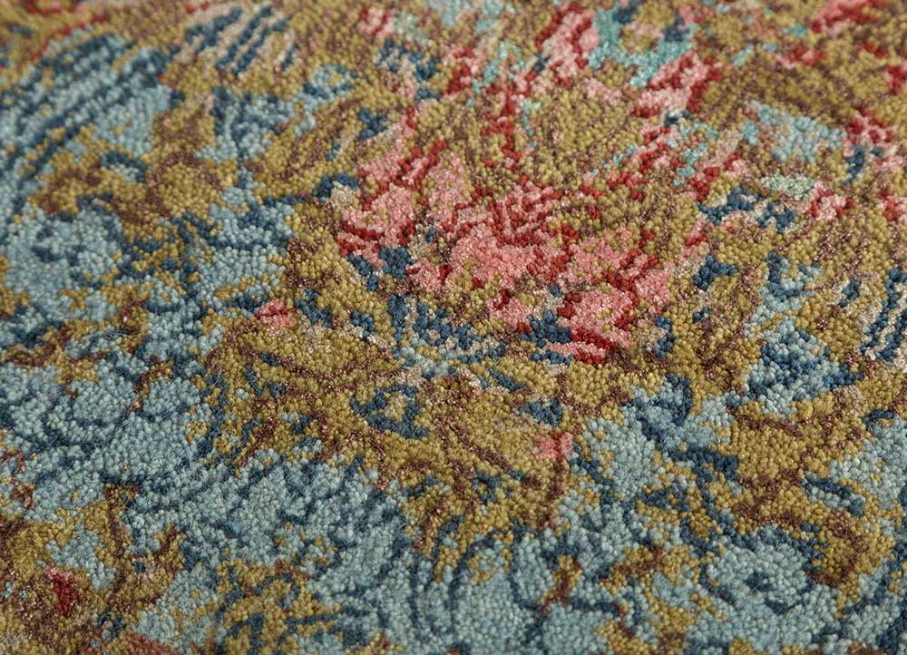 pansy beige and brown wool and bamboo silk hand knotted Rug - CloseUp