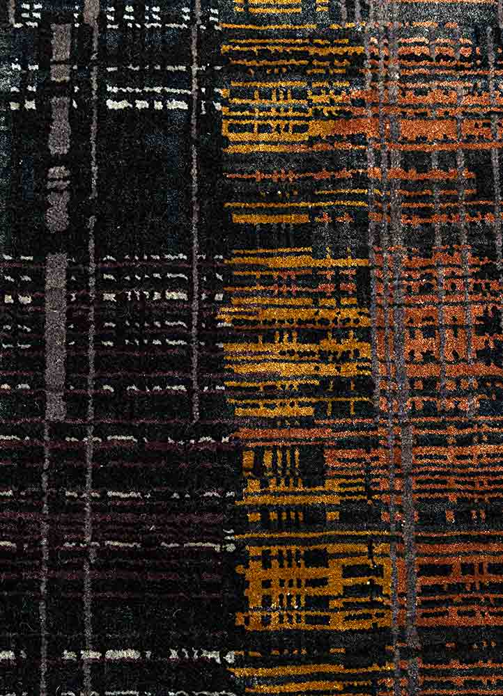 unstring by kavi grey and black wool and bamboo silk hand knotted Rug - CloseUp