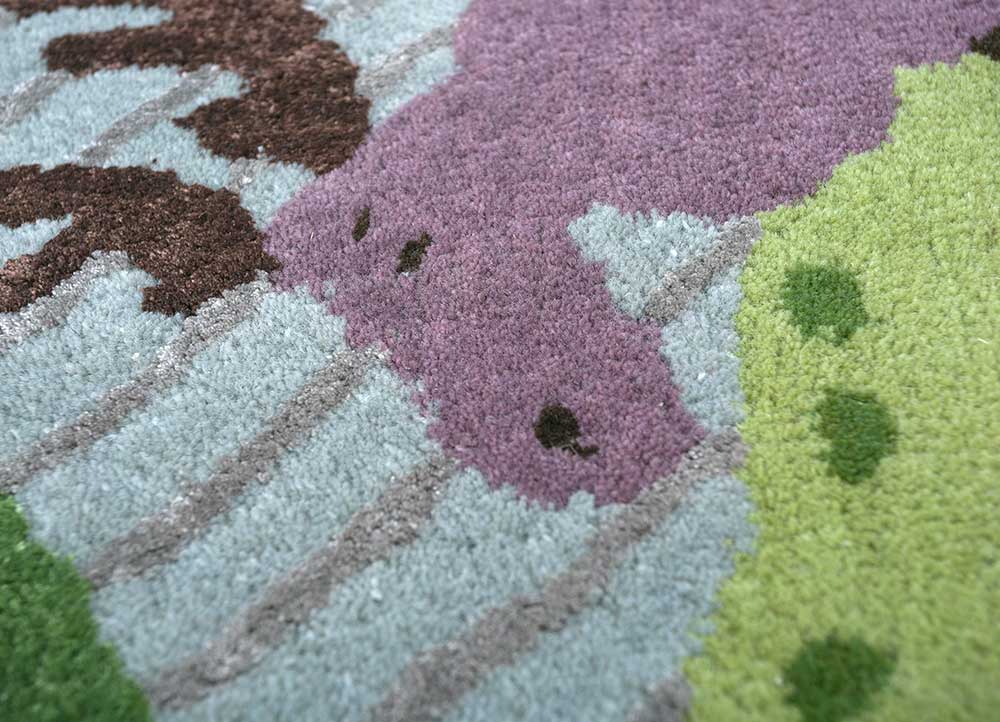 confetti green wool and viscose hand tufted Rug - CloseUp