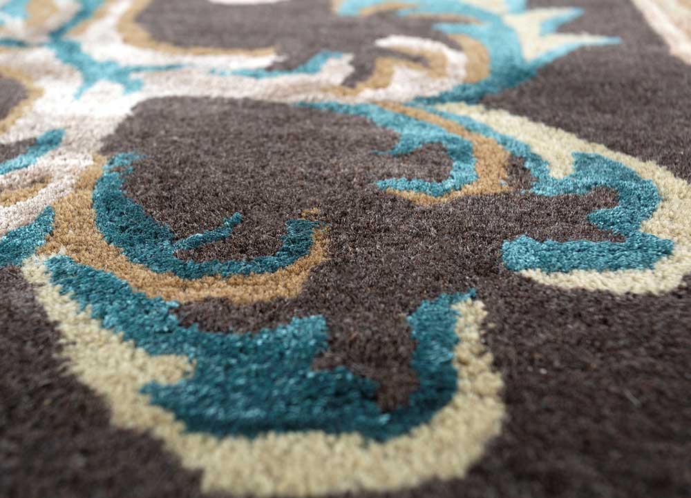 kora beige and brown wool and viscose hand tufted Rug - CloseUp