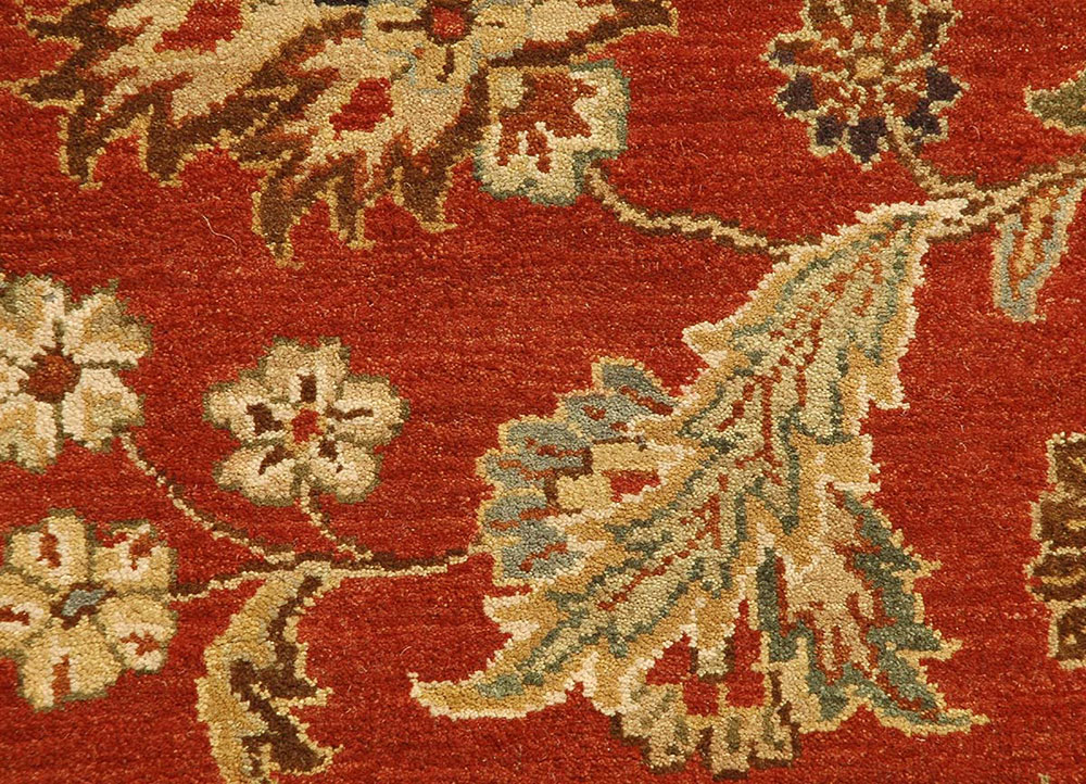 gulnar red and orange wool hand knotted Rug - CloseUp