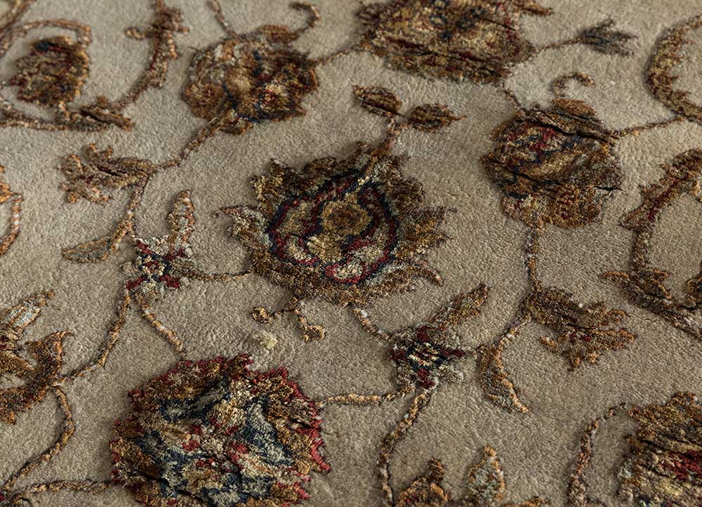 aurora beige and brown wool and silk hand knotted Rug - CloseUp