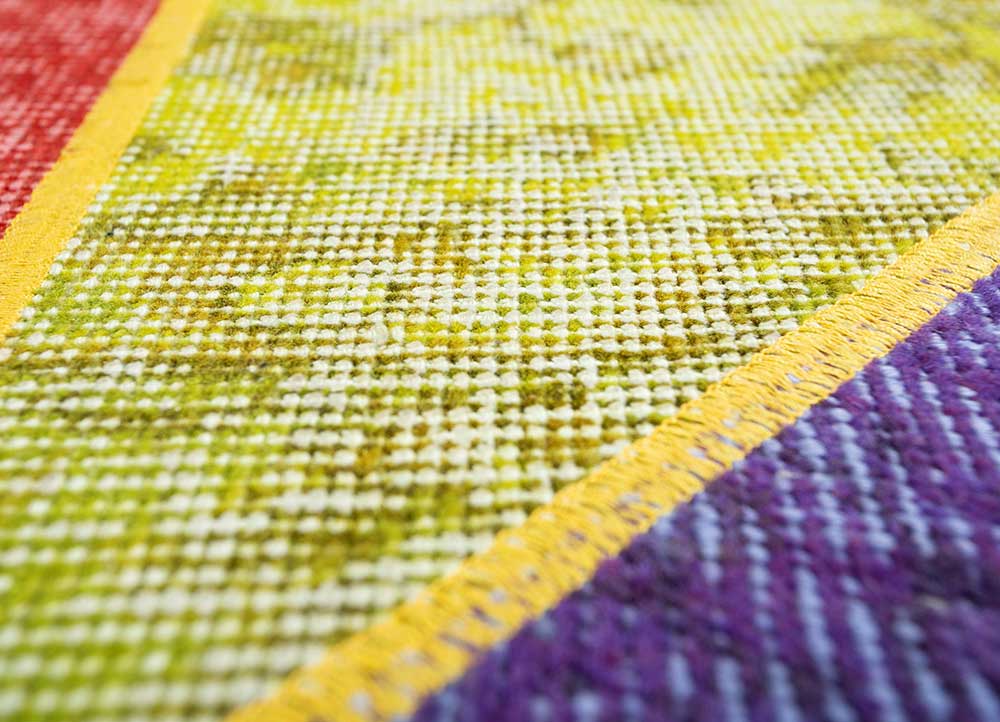 vintage green wool patchwork Rug - CloseUp