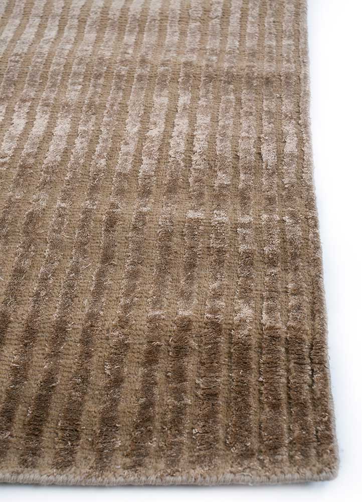 khaas beige and brown wool and bamboo silk hand knotted Rug - Corner