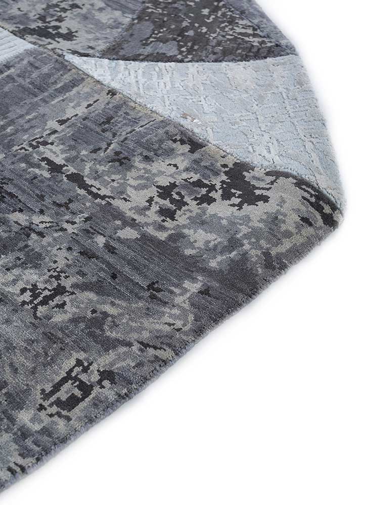 provenance grey and black wool and bamboo silk patchwork Rug - Corner